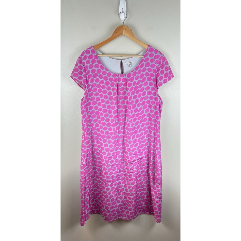 Womens‎ J Peterman Midi Dress Pink Polka Dot Silk Blend Lined Size 14 (flaw)